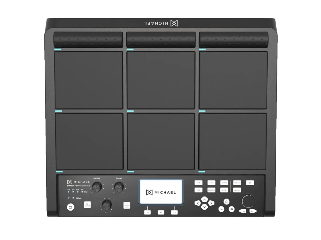 Detalhe dos pads e controles do Michael DMX630
